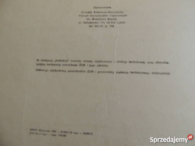 Instrukcja obsługi samochodu dostawczego ŹUK Szczecin sprzedam