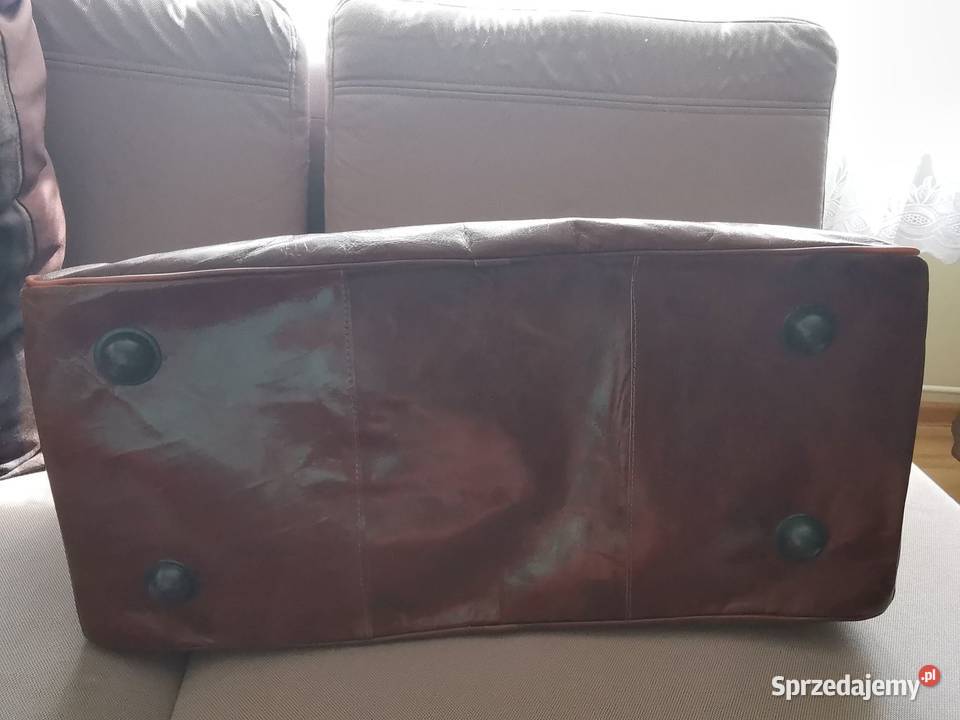 DUŻA TORBA PODRÓŻNA CIEMNY BRĄZ SKÓRA NATURALNA Galanteria i dodatki Grudziądz