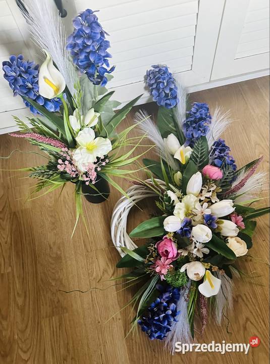Dekoracja nagrobna na wiklinowym wianku handmade wielokolorowy Przysucha