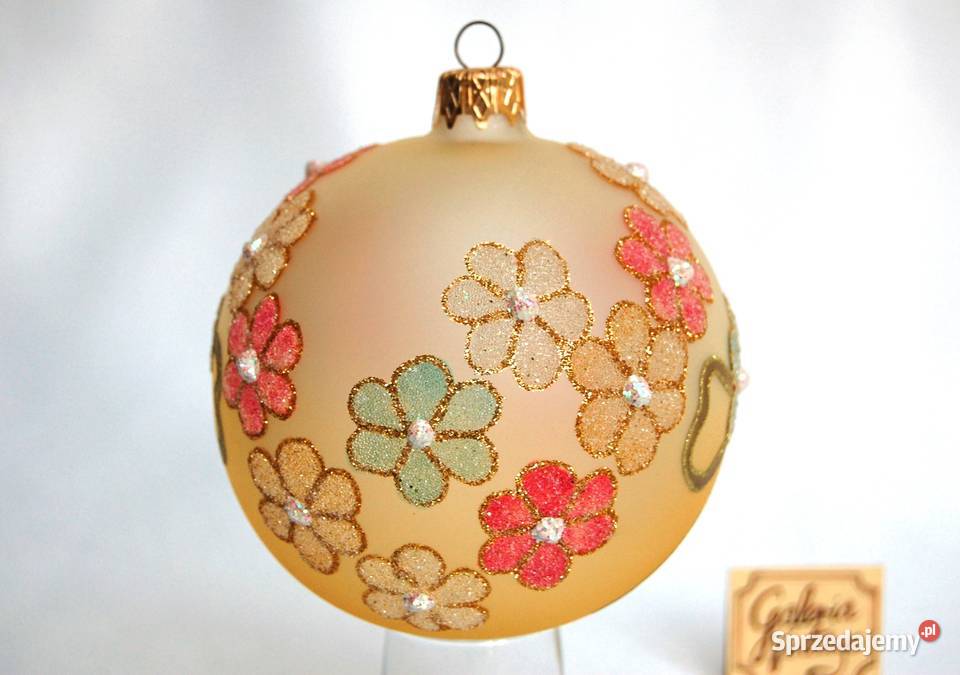 Bombka szklana żółta ręcznie malowana kwiaty żółty Lublin