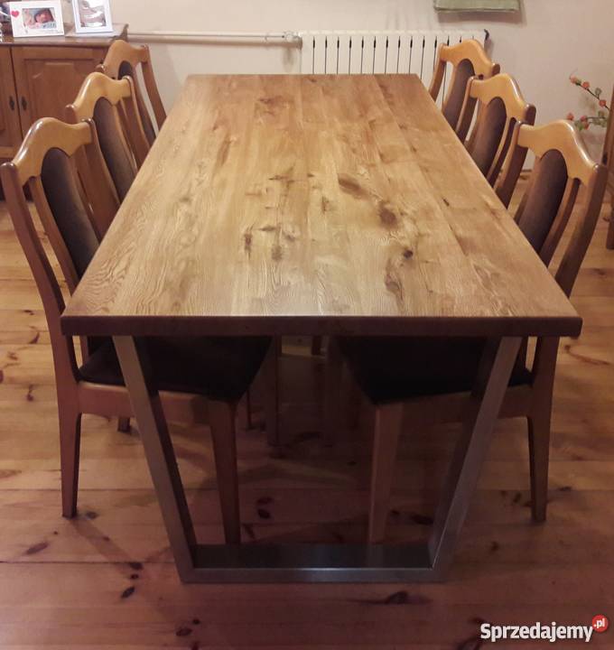 Nowoczesny stół dębowy stal nierdzewna Stoły, krzesła, biurka