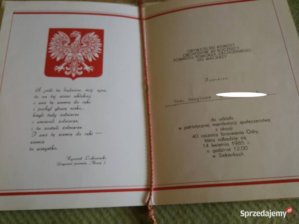 Medal 40 lat Powrotu 1985 Zaproszenie Siekierki Szczecin