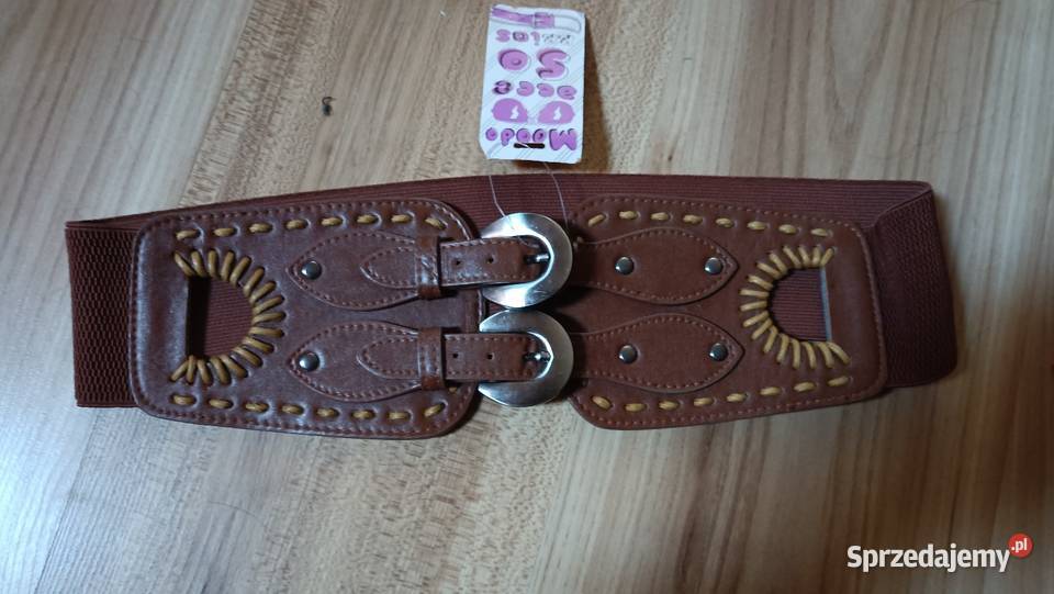Szeroki brązowy pasek vintage brązowy/beżowy Białystok sprzedam