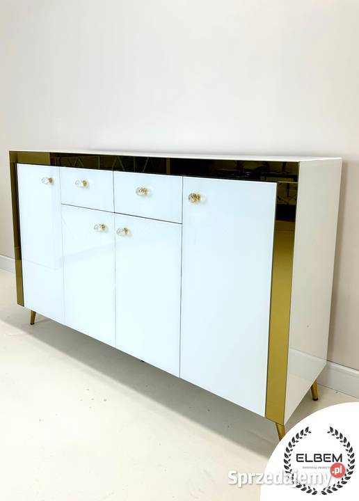 Komoda szklana biała złote wstawki Glamour Wrocław