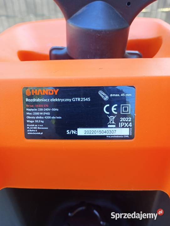 Rozdrabniacz do gałęzi ogrodowy HANDY 2500 W 45 Pozostałe Jaworzno
