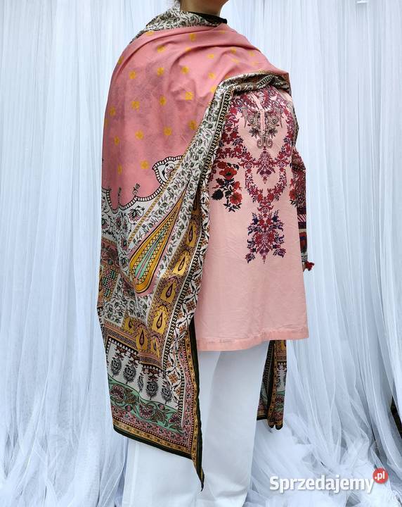 Duża chusta szal dupatta różowa bawełna kolorowy Szczecin