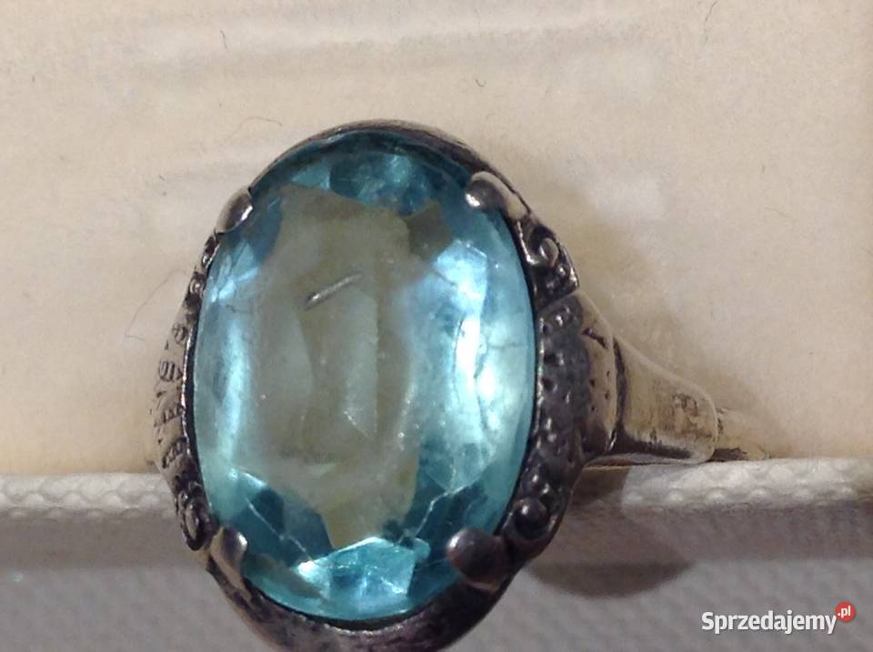 Stary Srebrny Pierścionek z Akwamarynem Srebro Nowa Sól