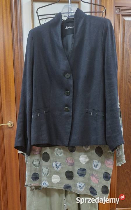 Żakiet lniany wizytowy Barbara B 42 nowy czarny Rozmiar 42(XL) Odzież damska