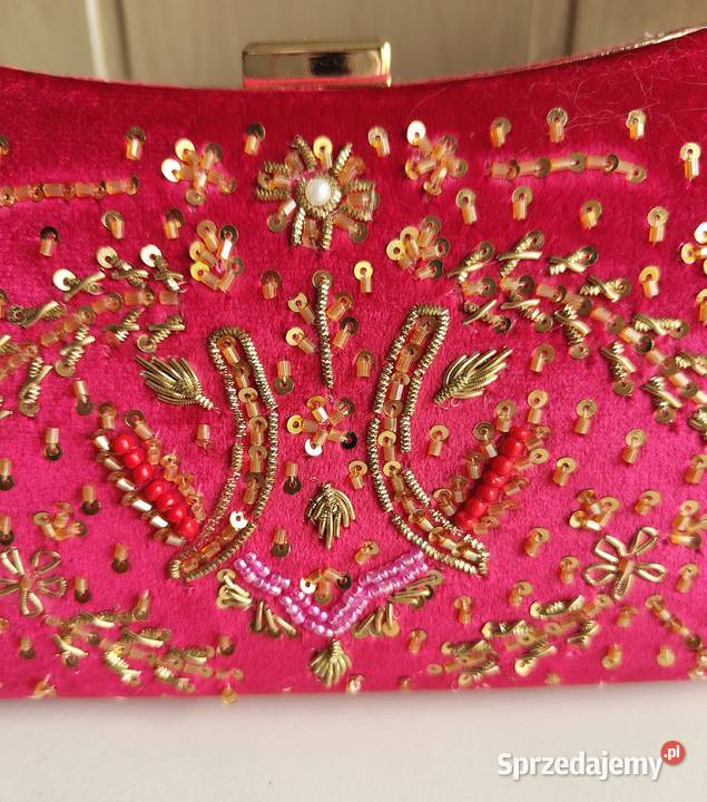 Mała czerwona torebka kopertówka wyjściowa welur Szczecin