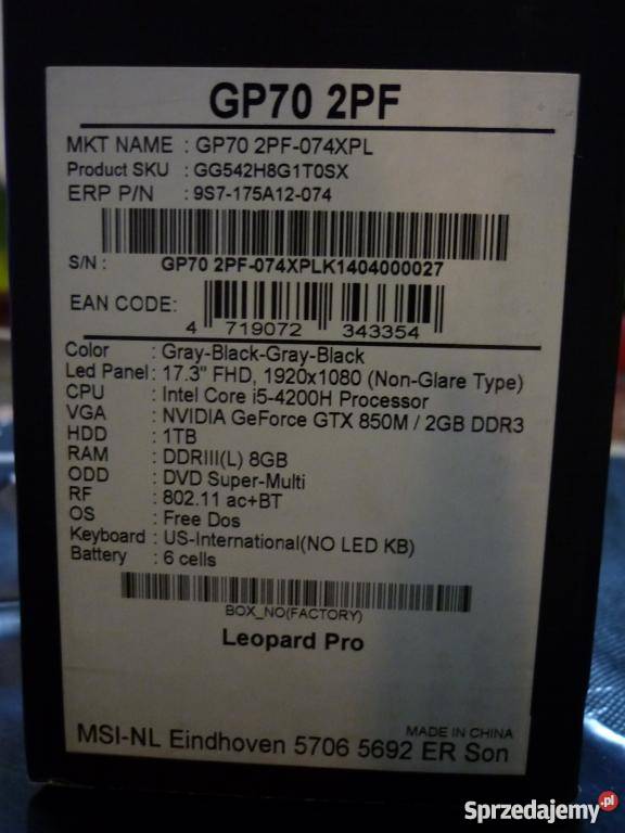 Msi gp70 2pf leopard pro Intel i5 8gb Ram GTX850 Opoczno