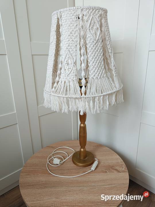LAMPA stojąca nocna Abażur z makramy kremowy Wys Brzostek