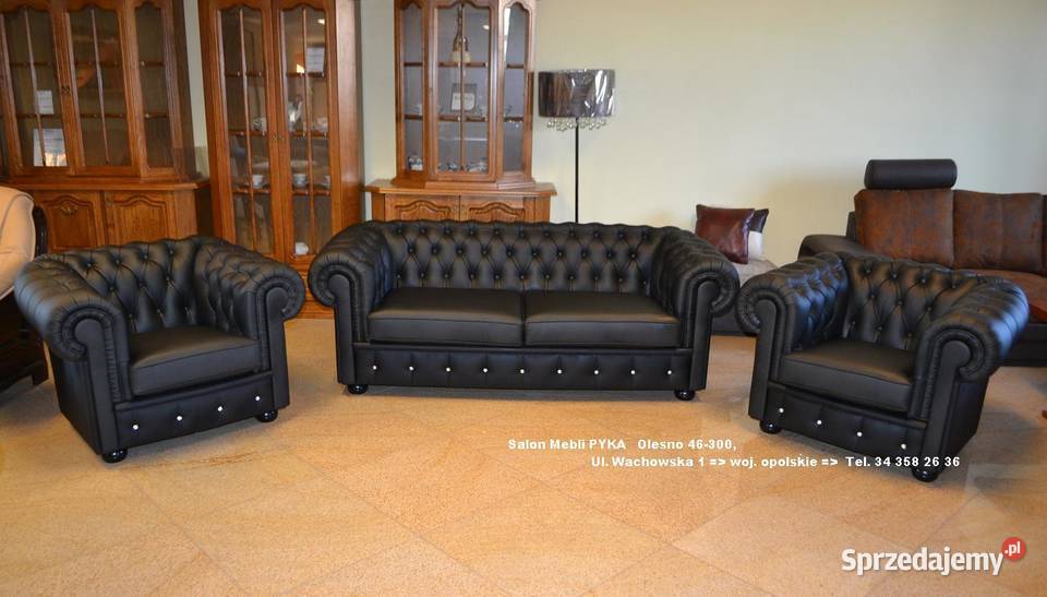 Nowy Komplet Chesterfield 3+1+1, 100% SKÓRA= Producent OUTLET MP -41%