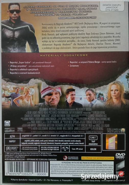Hancock DVD Will Smith Charlize Theron łódzkie Łódź