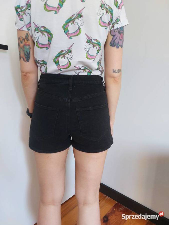 shorty czarne HM S 36 damskie wysoki stan denim Poznań