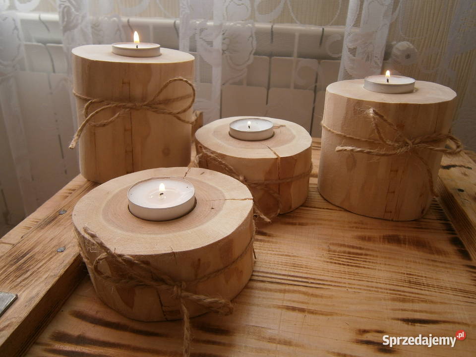 świecznik tealight drewniany komplet 4 Siedlce