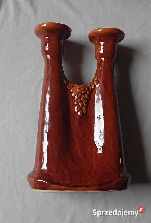 Ceramiczny szkliwiony świecznik na 2 świece wielkopolskie Koźminek