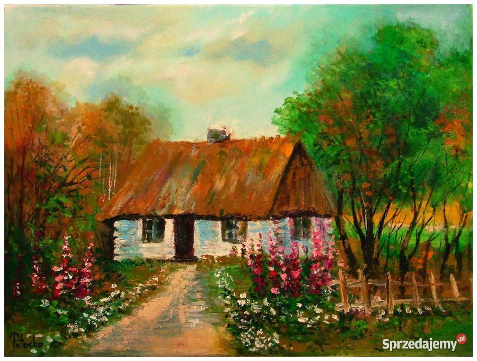Chata w malwach na wsi obraz olejny 3040 Radom