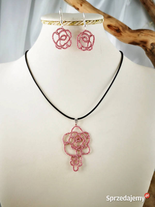 Komplet biżuterii frywolitka Wiśniowa