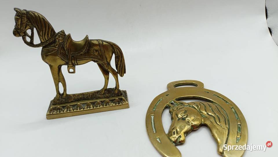 Dwie dekoracje ozdoby mosiężne z motywem konia Zamość