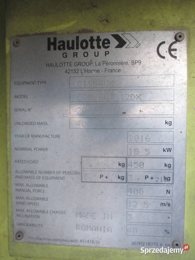 Podnośnik nożycowy 12 m 4x4 HAULOTTE COMPACT nie wielkopolskie