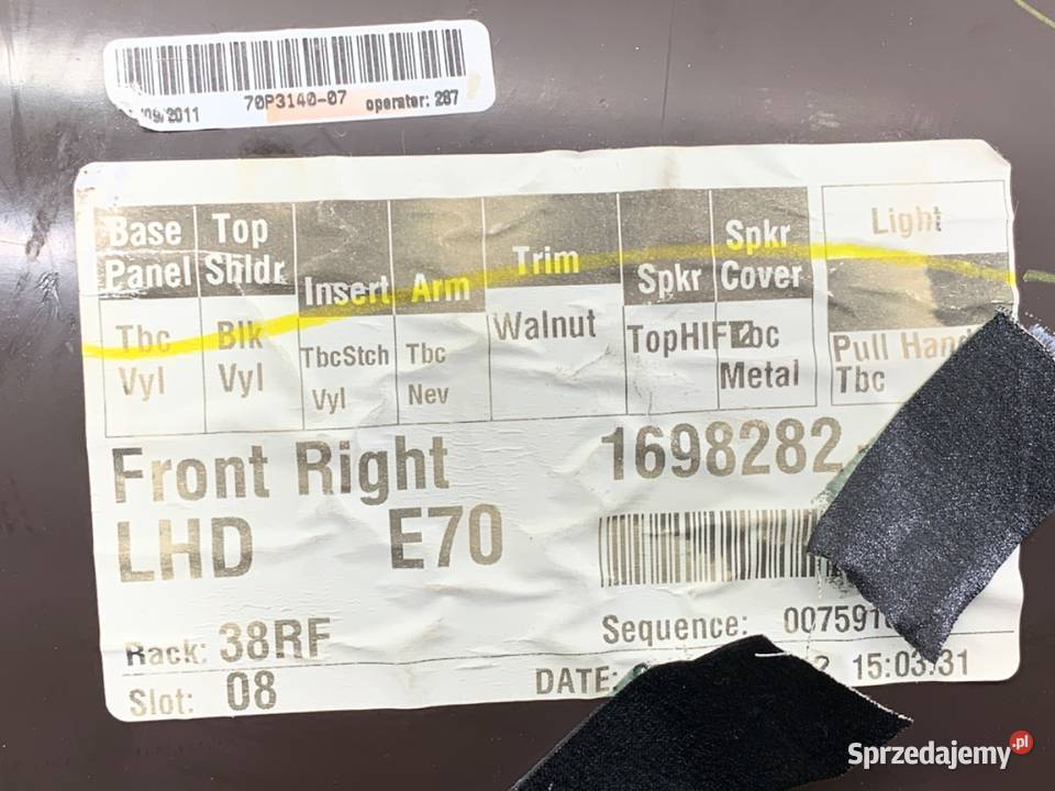 BOCZEK DRZWI PRZÓD PRAWY BMW E70 SUV 0613 osobowe