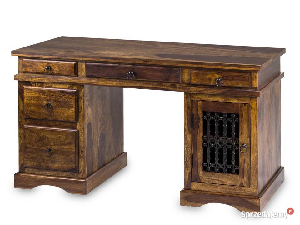Kolonialne masywne drewniane indyjskie biurko gabinetowe