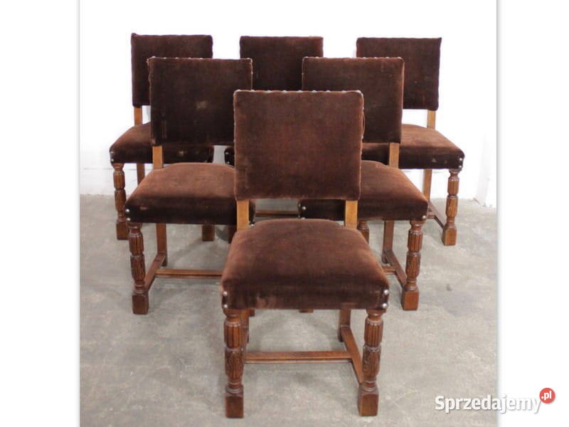3967 solidne krzesła na zdobionych nogach, kpl 6 szt