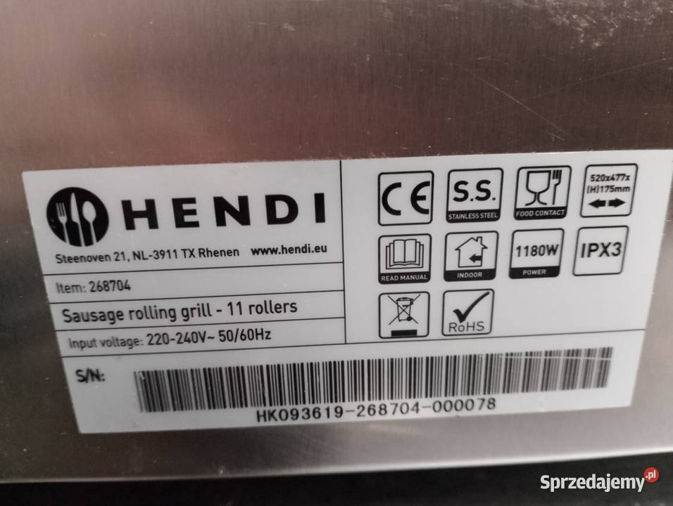ROLKOWY PODGRZEWACZ DO PARÓWEK HENDI 11 ROLEK