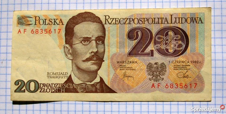 BANKNOT 20 ZŁOTYCH 1982 SERIA AF 6835617 Numizmatyka Piszczac