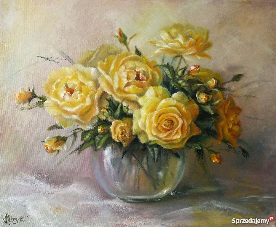 Kwiaty Żółte tulipany obraz olejny 50X60 Nowy Sącz