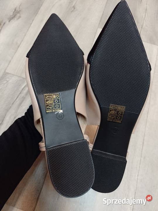 40 Beżowo czarne baleriny wieczorowe z odkrytą skóra ekologiczna małopolskie