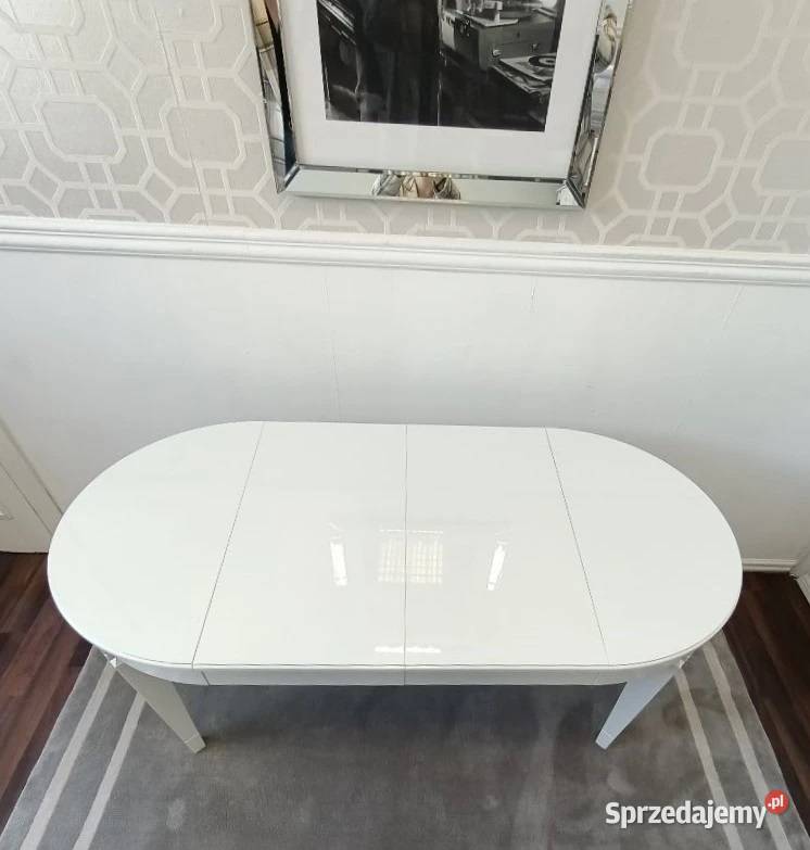 Stół glamour okrągły rozkładany drewniany biały 120cm Warszawa