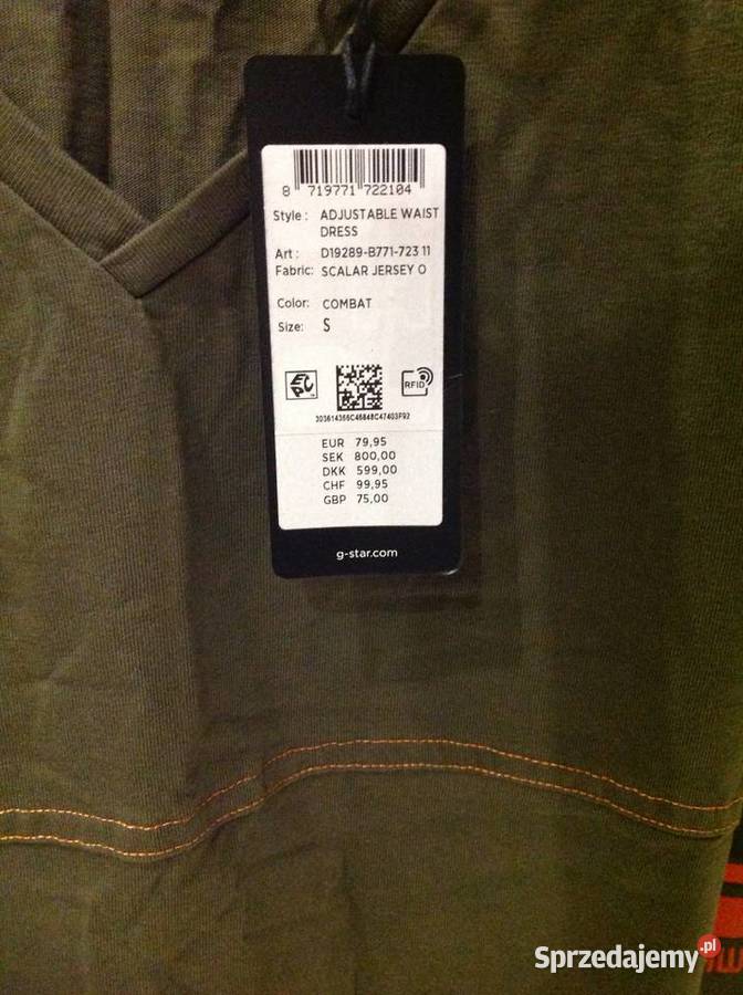 Sukienka Khaki Damska GSTAR RAW M NOWA Rozmiar 38(M) Nowa Sól