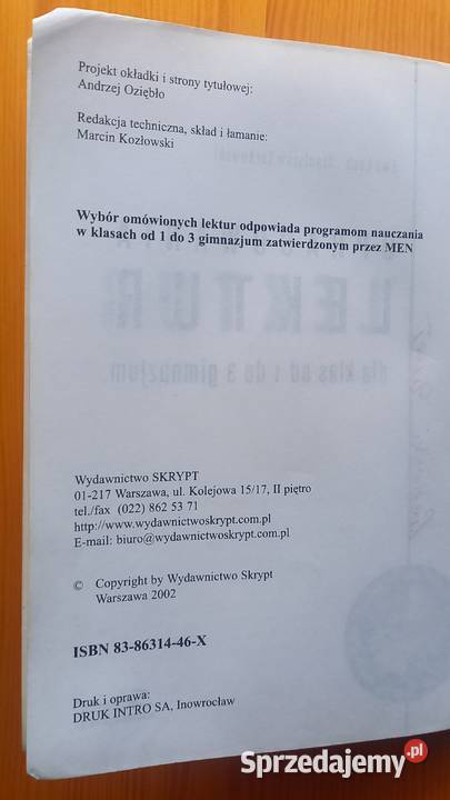 Opracowania lektur klas 13 gimnazjum język polski Małkinia Górna sprzedam