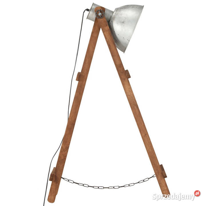 Lampy podłogowe 3 srebrne E27 lite drewno mango