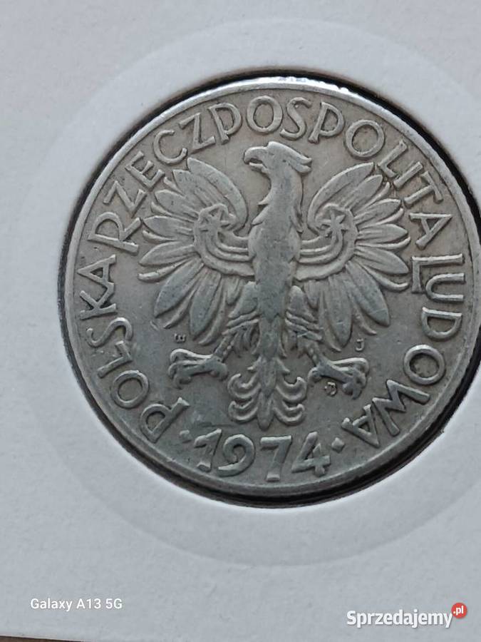 5 Złotych Rybak 1974 r płaska data rzadkość wielkopolskie Konin