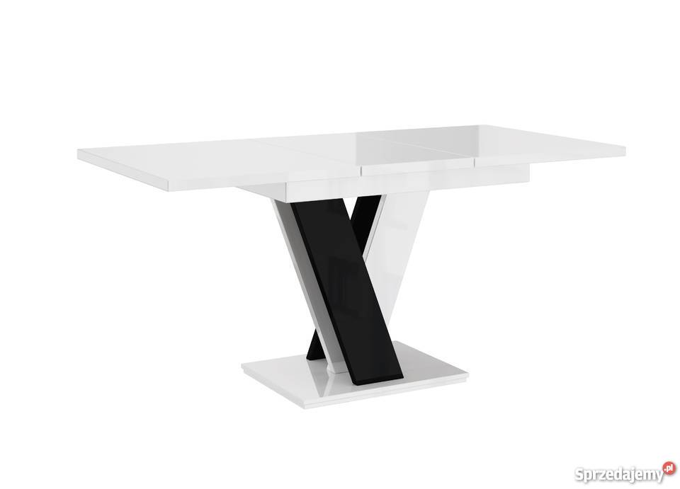 Stół rozkładany 120[160]/80cm Biały Połysk/ Czarny Połysk