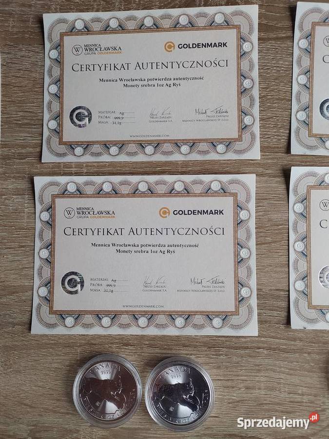 Srebrne monety 1uncjowe 10 sztuk Giżycko
