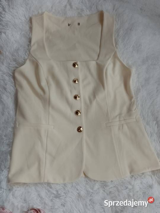 42XL River Island Ekskluzywna kremowa kamizelka Bez wzoru