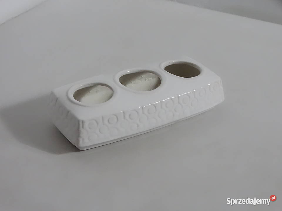 Retro Świecznik Ceramiczny Biały MidCentury Świeczniki Biłgoraj sprzedam