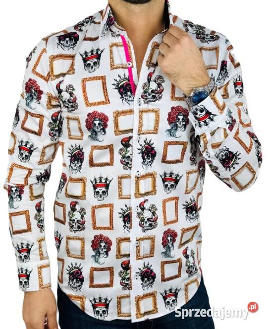 DANIEL BESSI Koszula męska fb107 biała czachy Rozmiar L