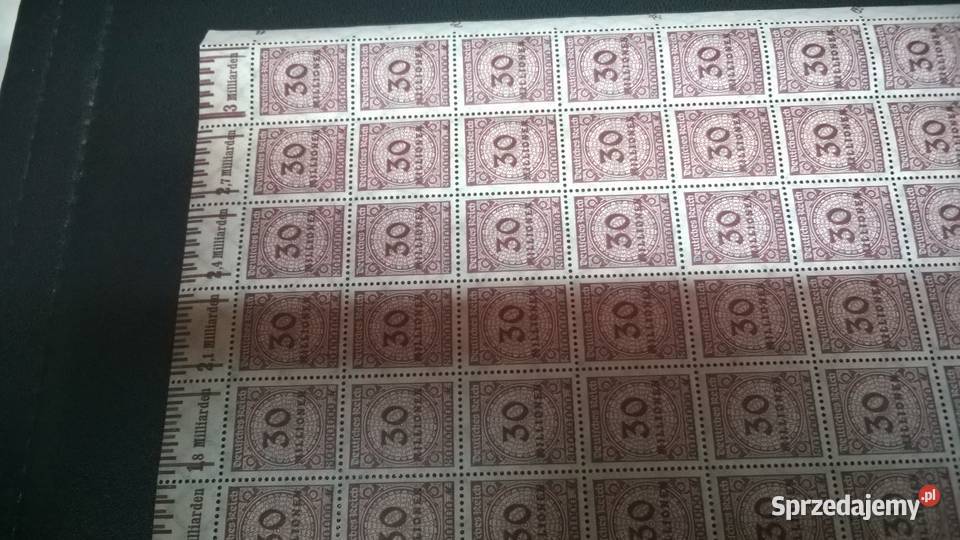 znaczki 30 miliony 1923 Deutsches Reich ARKUSZ Filatelistyka Warszawa