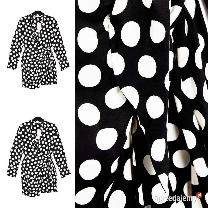 Zara piękna kopertowa czarna sukienka w białe Zara Spódnice i sukienki