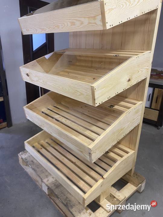 Regał drewniany na pieczywo piekarniczy pleksa Chełmża