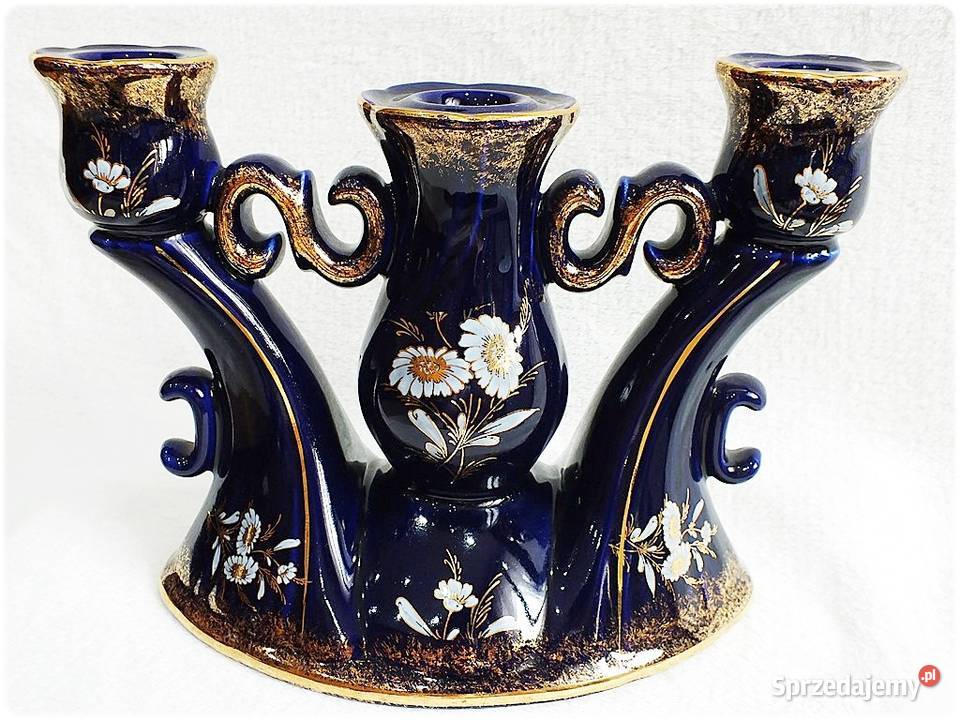 Kobaltowy Świecznik Porcelanowy Royal Porzellan Żary sprzedam
