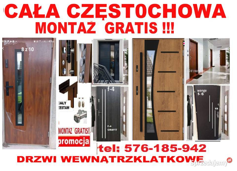Drzwi wejściowe ZEWNĘTRZNE wewnętrzne z montażem śląskie Częstochowa
