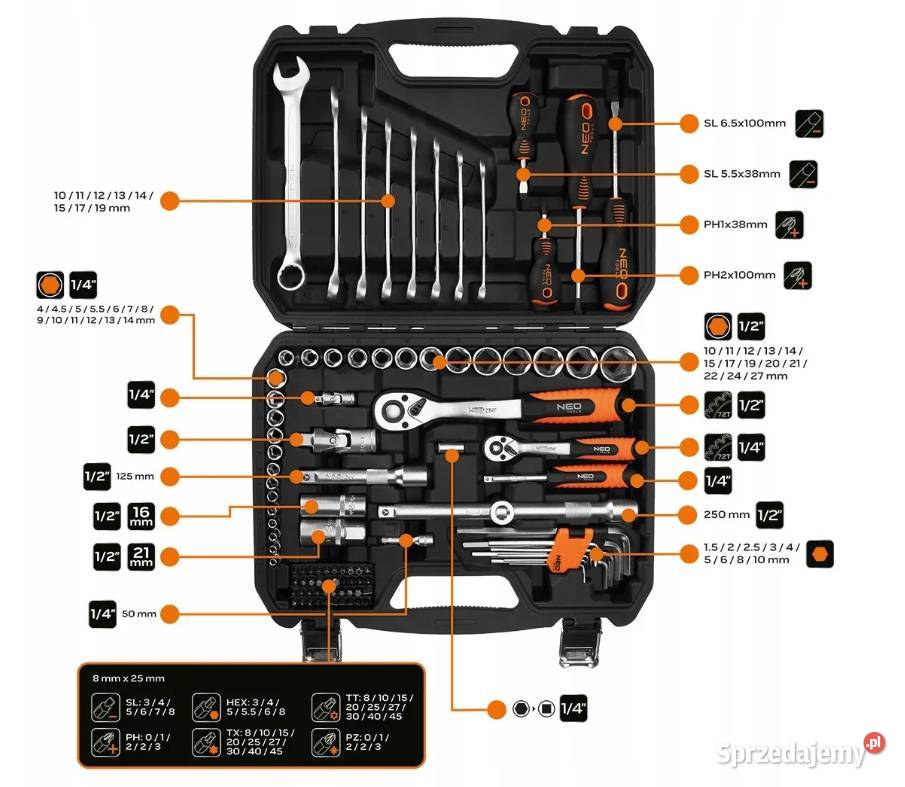 NEO TOOLS Zestaw kluczy nasadowych 100 elementów Białystok
