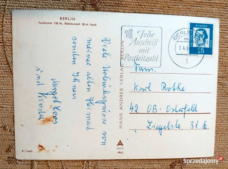 WIDOK NA WIEŻĘ RADIOWĄ W BERLINIE WYBUDOWANĄ W Pocztówki i karty telefoniczne Piszczac