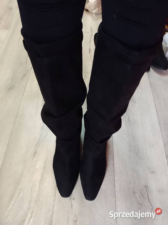 4243 Czarne Zdobione Kozaki kowbojki wieczorowe