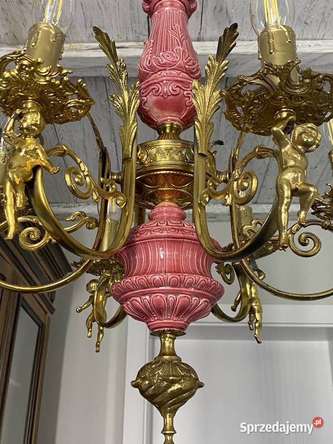 Francuski Żyrandol 16 mosiądz porcelana 6ram Warszawa